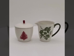 クリスマス キッチン 朝食 ポルセラン 砂糖 と クリーム セット 容器 蓋とホルダーとセラミック