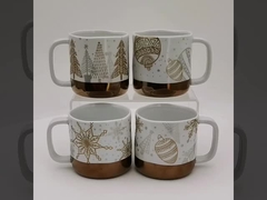 クリスマスカップ セラミック お茶 カフェカップ 電子塗装 デカール ポルセラン 金色 白