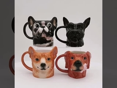 3D動物カップ 可愛い陶器 3D黒い犬形デザイン 3D手絵