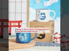 準備中 定番セラミックカップ 青と白の猫のカップ