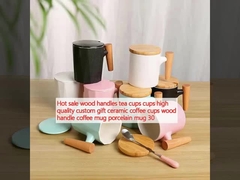 ホットセール 木製のハンドル ティーカップ カップ 高品質のカスタム ギフト セラミックコーヒーカップ 木製のハンドル
