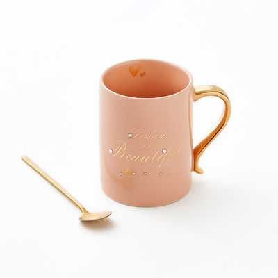 Wholesale Custom 400ml Pink Gift Cup Sublimation Reusable Coffee Ceramic Mug With Spoon