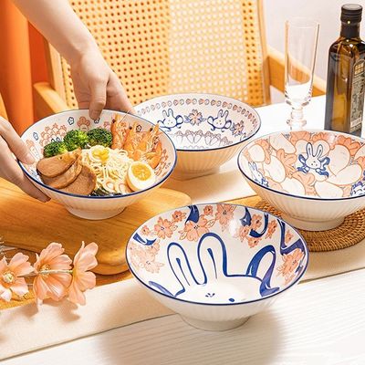 Prêt à l'expédition en stock personnalisé bols en céramique ensemble cadeau coloré imprimé sous cuisine vitrée 4pcs soupe 6,5 pouces 8 pouces
