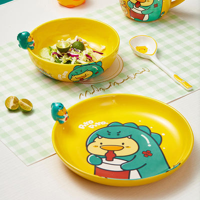 Klaar om te verzenden in voorraad Cartoon schattig kinderbedekking set 10 oz keramische schaal thuis eten